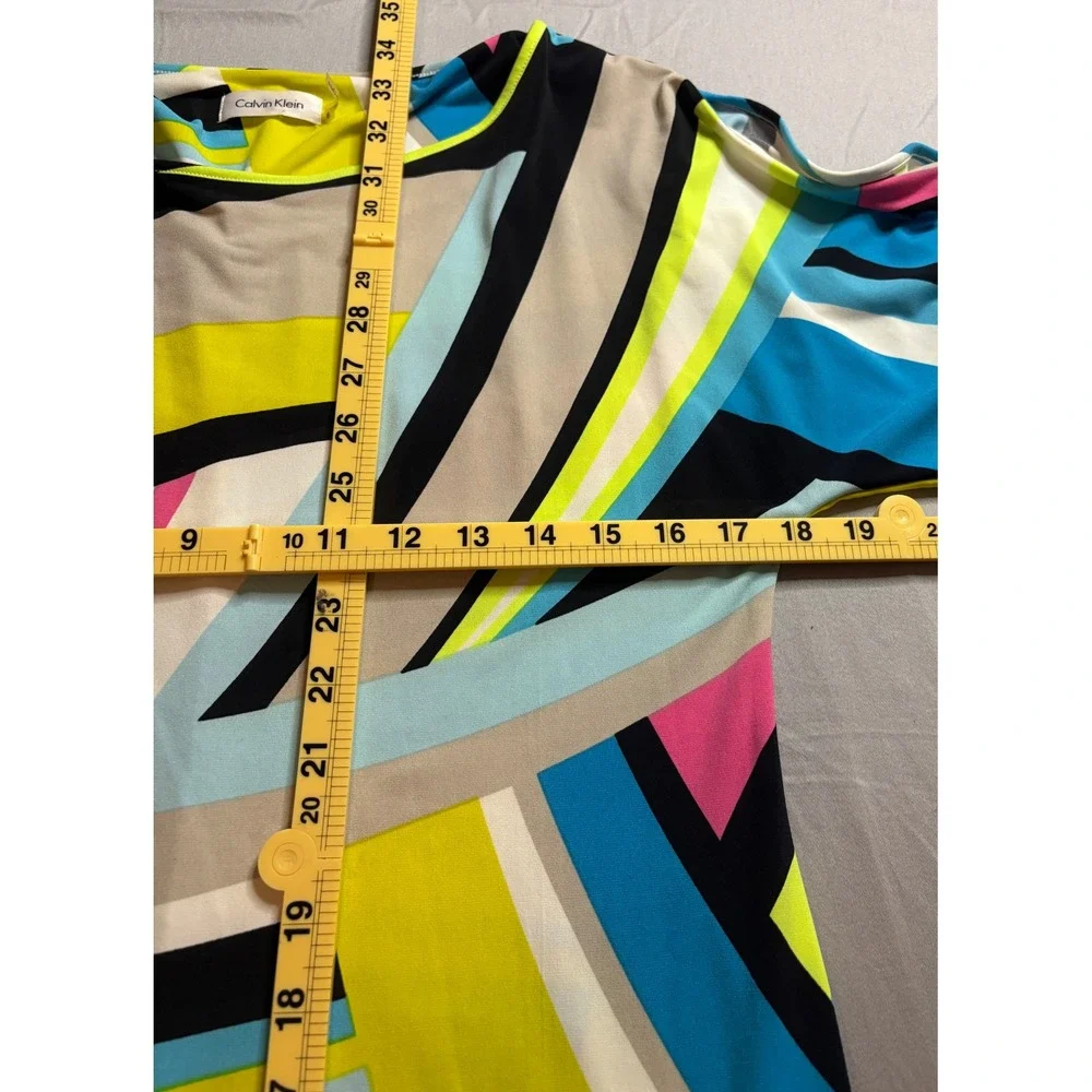 Calvin Klein Women Multi Color Geometric Abstract Cold Shoulder Sheath Dress 6 - Picture 6 of 6